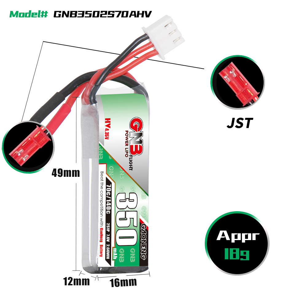 GAONENG GNB 2S 7.6V 350mAh 70C - đánh giá và giá Drone Battery Lipo